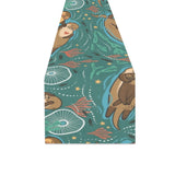 cute brown sea otters ornamental seaweed corals gr Table Runner