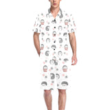 Hedgehog Pattern Print Design 02 Men's V-Neck Short Pajama Set