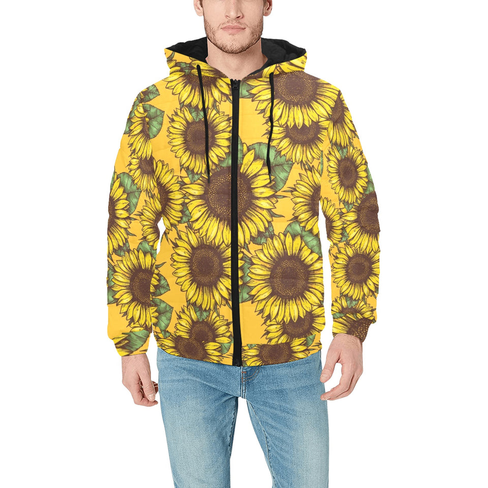 Sunflower pattern Men's Padded Hooded Jacket