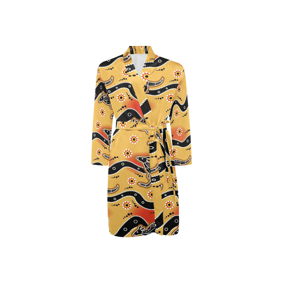 Japanese wave pattern Men's Long Sleeve Belted Night Robe