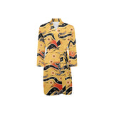 Japanese wave pattern Men's Long Sleeve Belted Night Robe