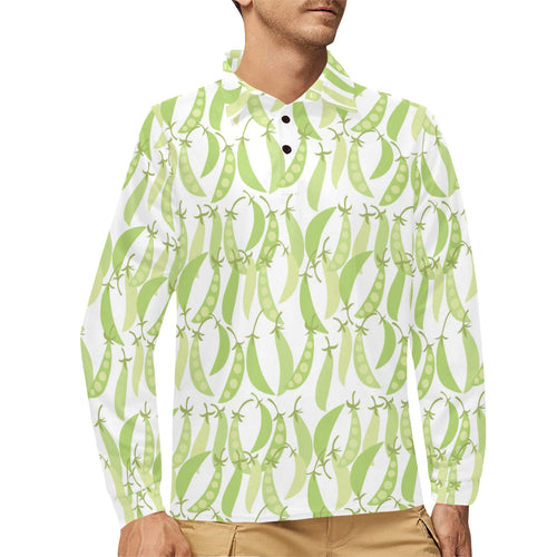 Green Peas Pattern Print Design 03 Men's Long Sleeve Polo Shirt