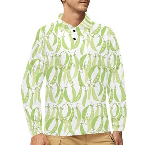 Green Peas Pattern Print Design 03 Men's Long Sleeve Polo Shirt