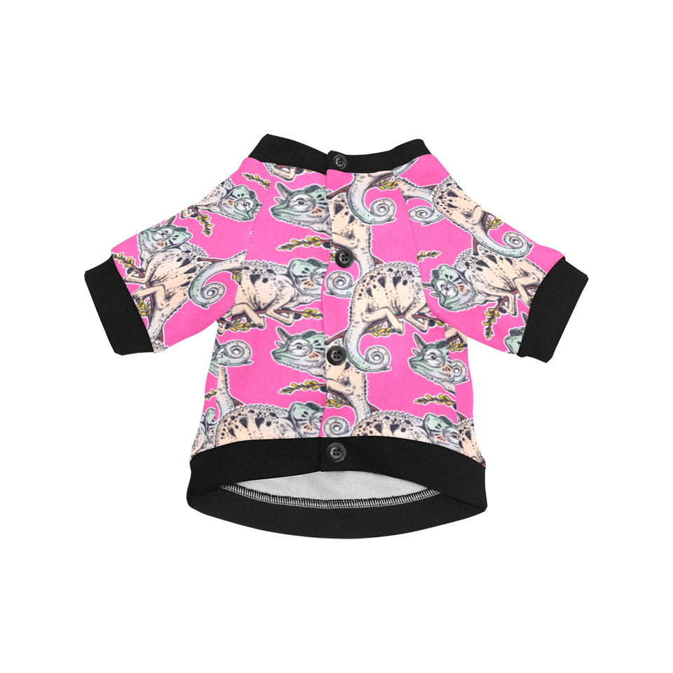 Chameleon lizard pattern pink background All Over Print Pet Dog Round Neck Fuzzy Shirt