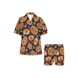 Pumpkin flowers spiderweb Halloween theme Women's V-Neck Short Pajama Set