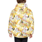 Cool Bee honeycomb leaves pattern Kids' Boys' Girls' Padded Hooded Jacket