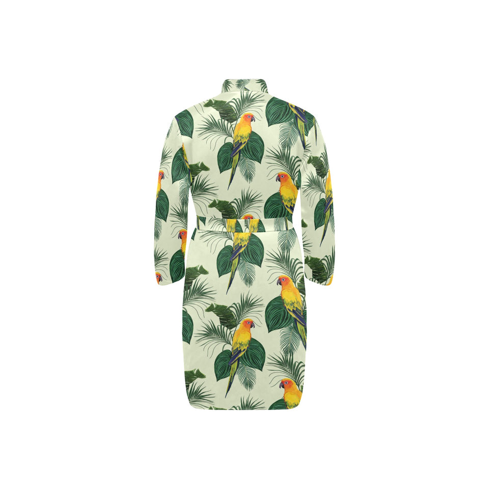 Beautiful parrot palm leaves pattern Men's Long Sleeve Belted Night Robe