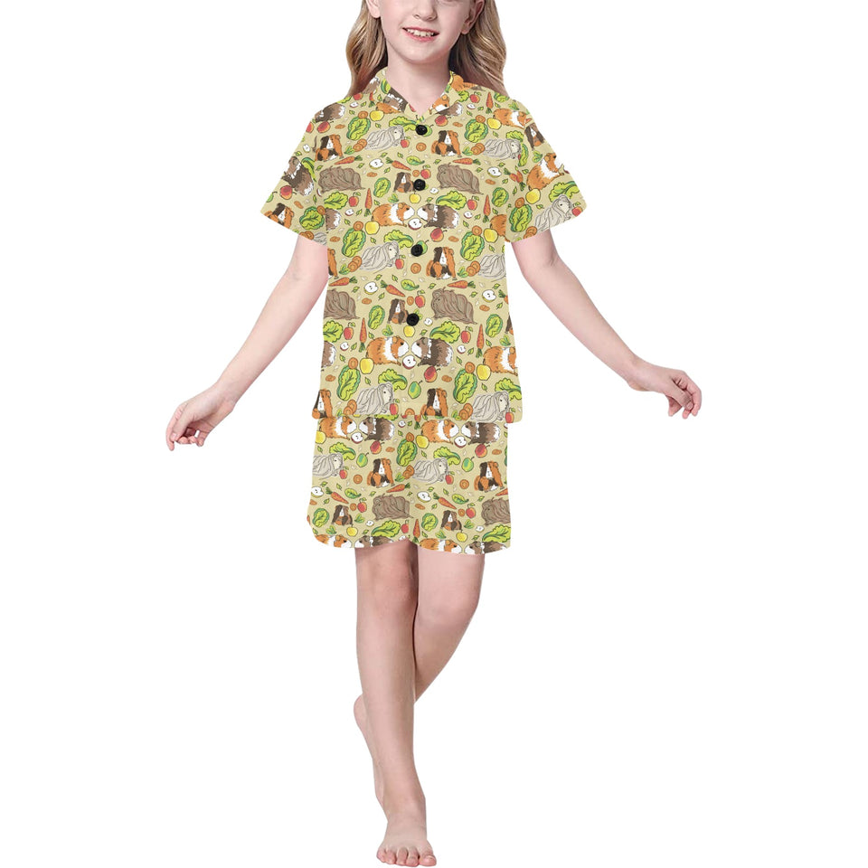 Guinea Pig Pattern Print Design 04 Kids' Boys' Girls' V-Neck Short Pajama Set