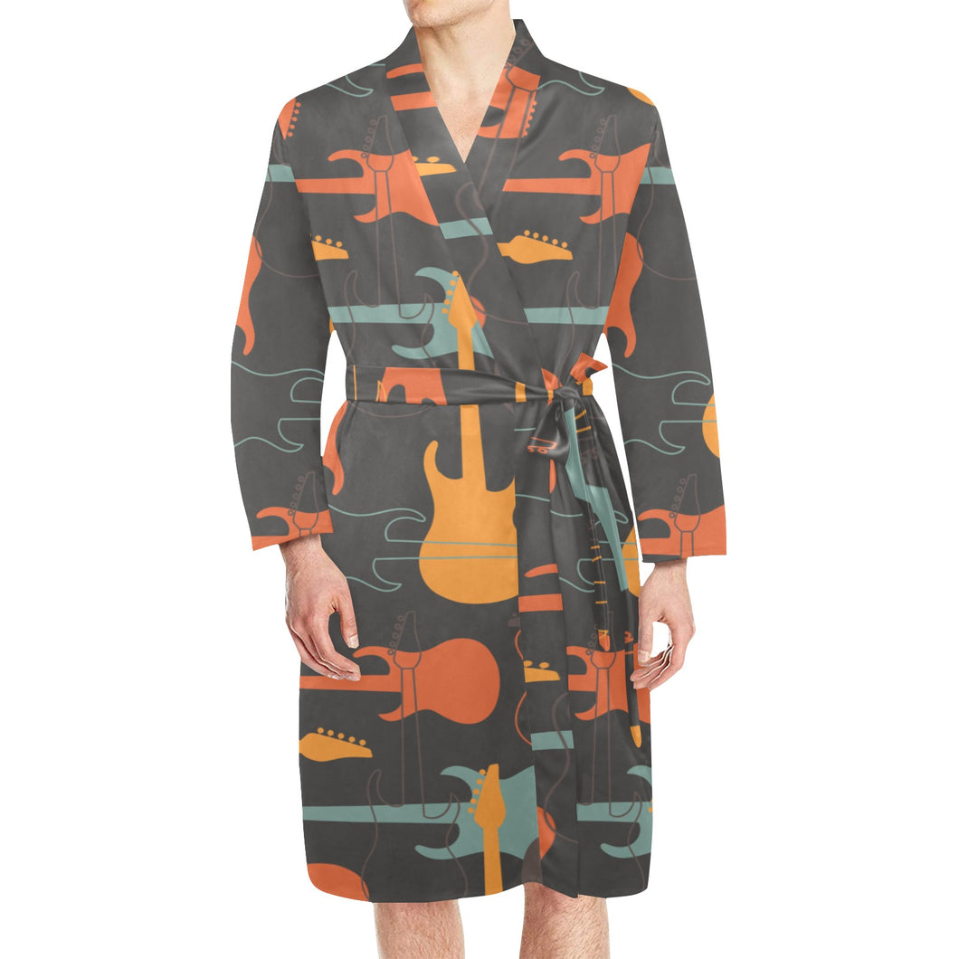 electric guitars pattern Men's Long Sleeve Belted Night Robe