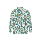 Cute sloths tropical palm leaves white background Men's Long Sleeve Polo Shirt