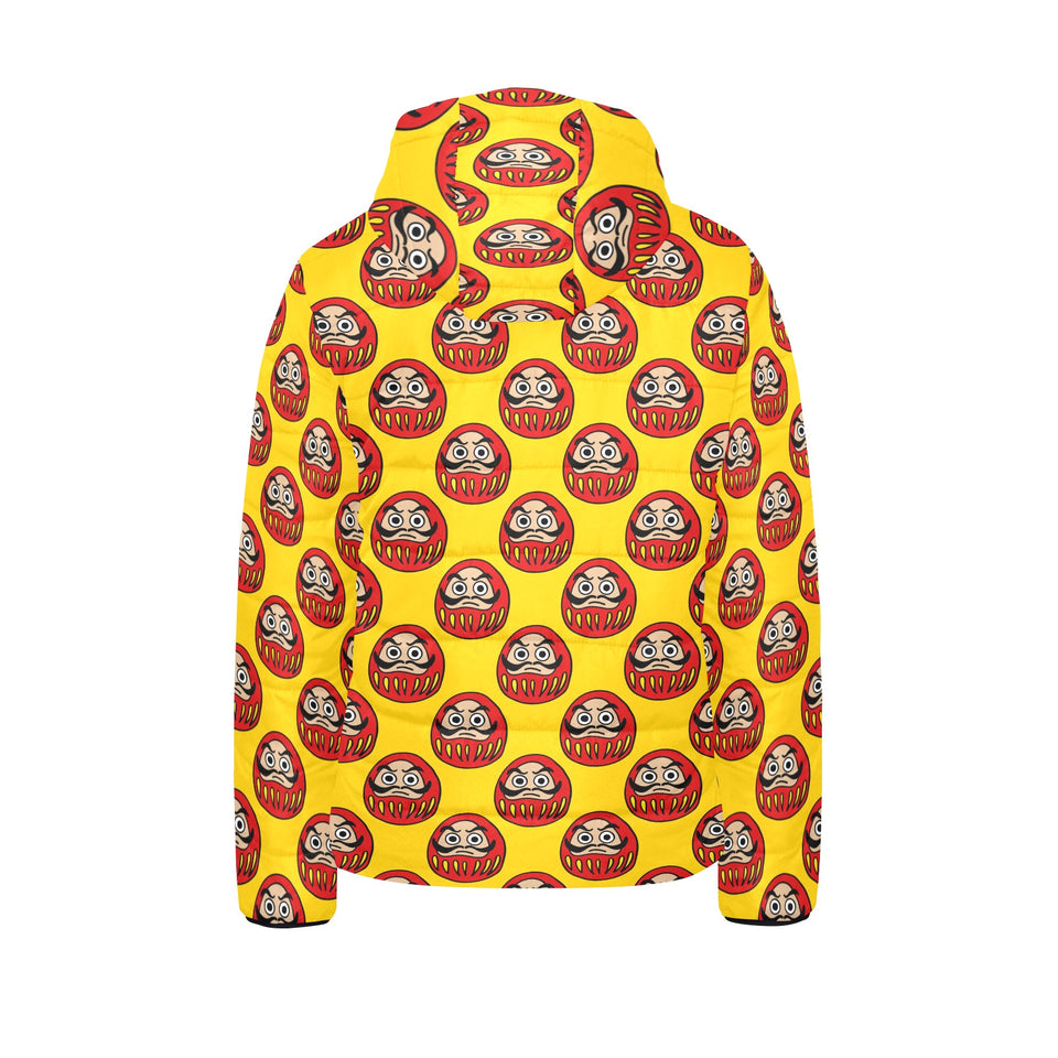 Daruma japanese wooden doll yellow background Kids' Boys' Girls' Padded Hooded Jacket
