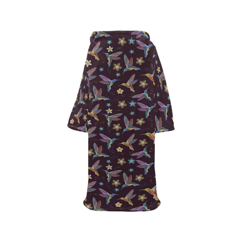 Hummingbird Pattern Print Design 04 Blanket Robe with Sleeves