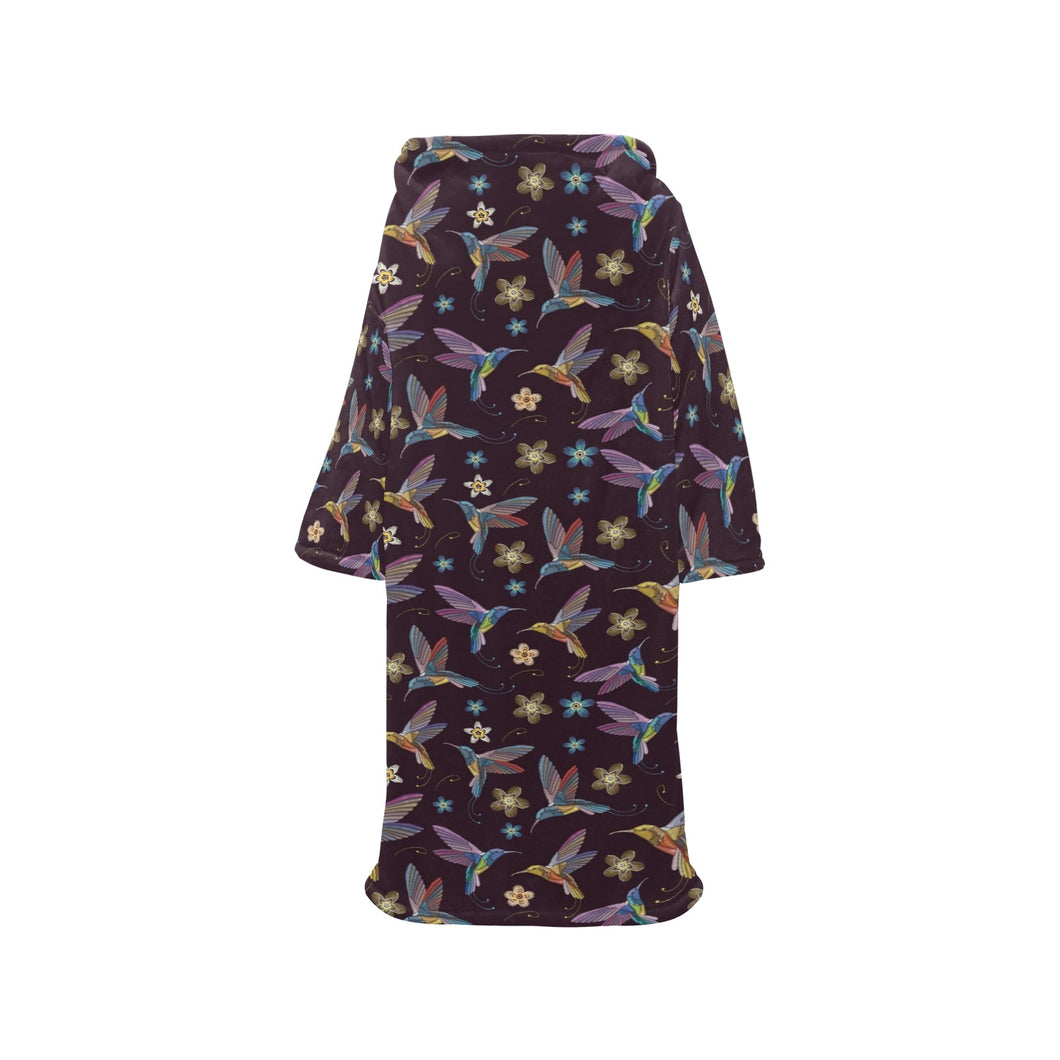 Hummingbird Pattern Print Design 04 Blanket Robe with Sleeves