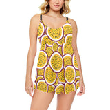 Passion fruits slice pattern Chest Sexy Pleated Two Piece Swim Dress