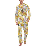 Cool Bee honeycomb leaves pattern Men's Long Pajama Set