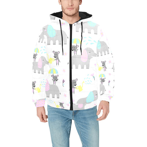 Cute elephant mouse pattern Men's Padded Hooded Jacket