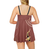 Koi Fish Carp Fish red background Chest Sexy Pleated Two Piece Swim Dress