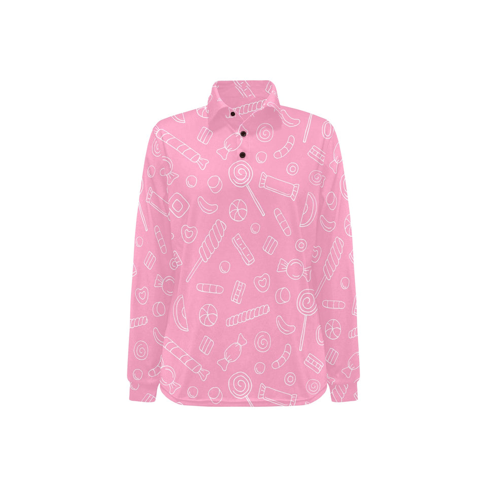 Sweet candy pink background Women's Long Sleeve Polo Shirt