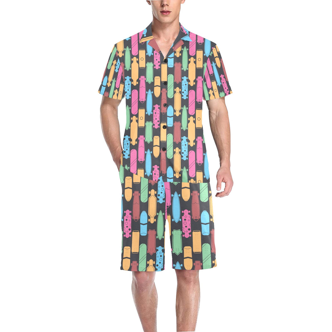 Skate Board Pattern Print Design 02 Men's V-Neck Short Pajama Set