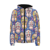 Sugar skull flower pattern Men's Padded Hooded Jacket