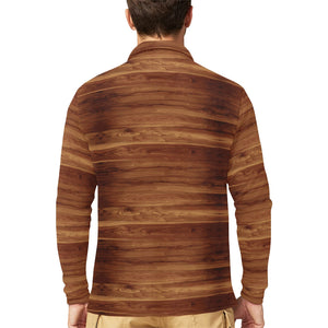 Wood Printed Pattern Print Design 04 Men's Long Sleeve Polo Shirt