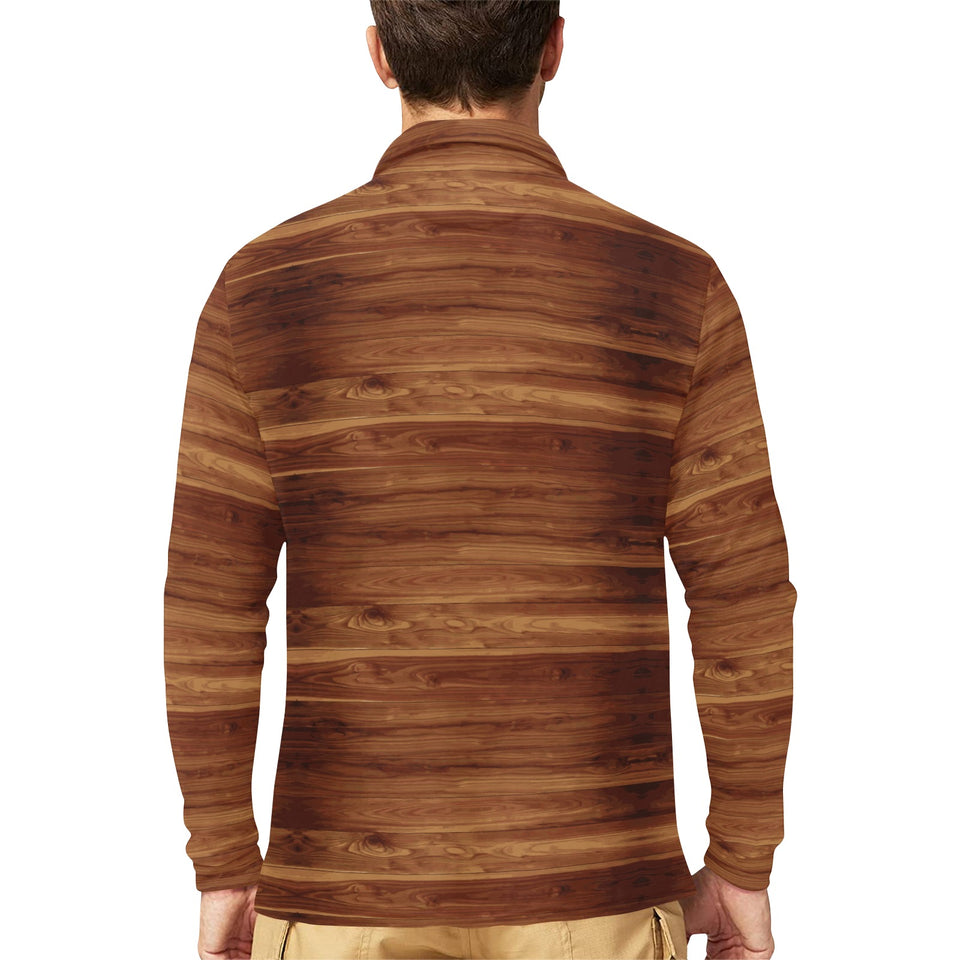 Wood Printed Pattern Print Design 04 Men's Long Sleeve Polo Shirt