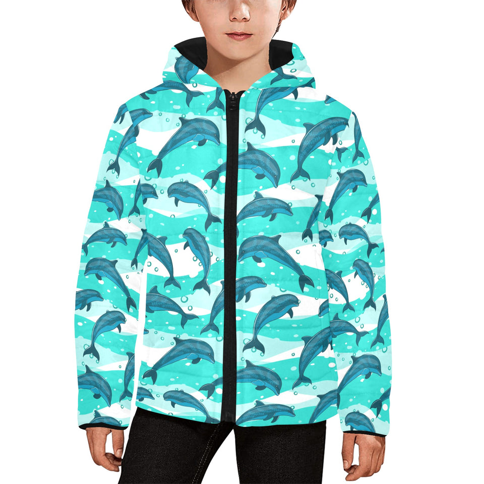 Dolphin sea pattern Kids' Boys' Girls' Padded Hooded Jacket