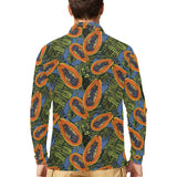 Colorful papaya tropical leaves Men's Long Sleeve Polo Shirt