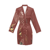 Koi Fish Carp Fish red background Women's Long Sleeve Belted Night Robe