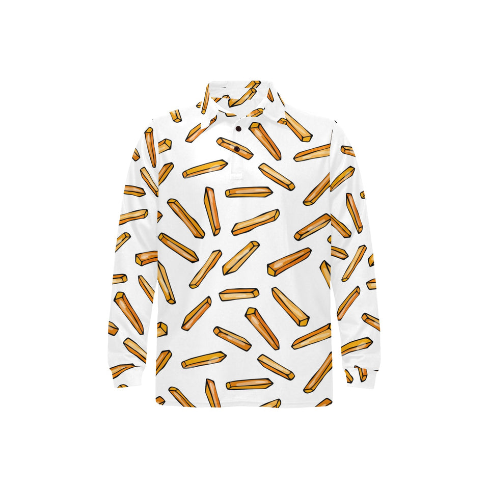 French fries potato pattern Men's Long Sleeve Polo Shirt