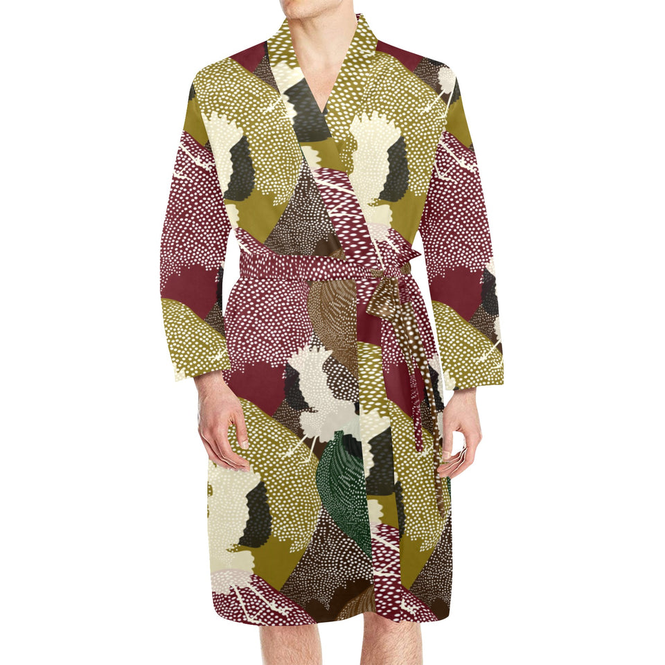 Japanese cranes flying forest dot pattern Men's Long Sleeve Belted Night Robe
