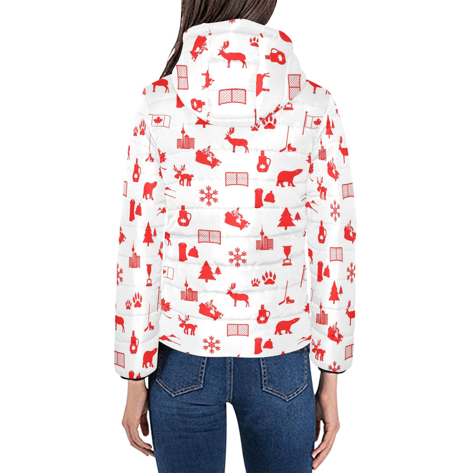 Canada Pattern Print Design 04 Women's Padded Hooded Jacket