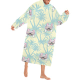 French bulldog hawaii blackground Blanket Robe with Sleeves