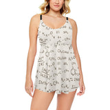 Chemistry Periodic Table Pattern Print Design 04 Chest Sexy Pleated Two Piece Swim Dress