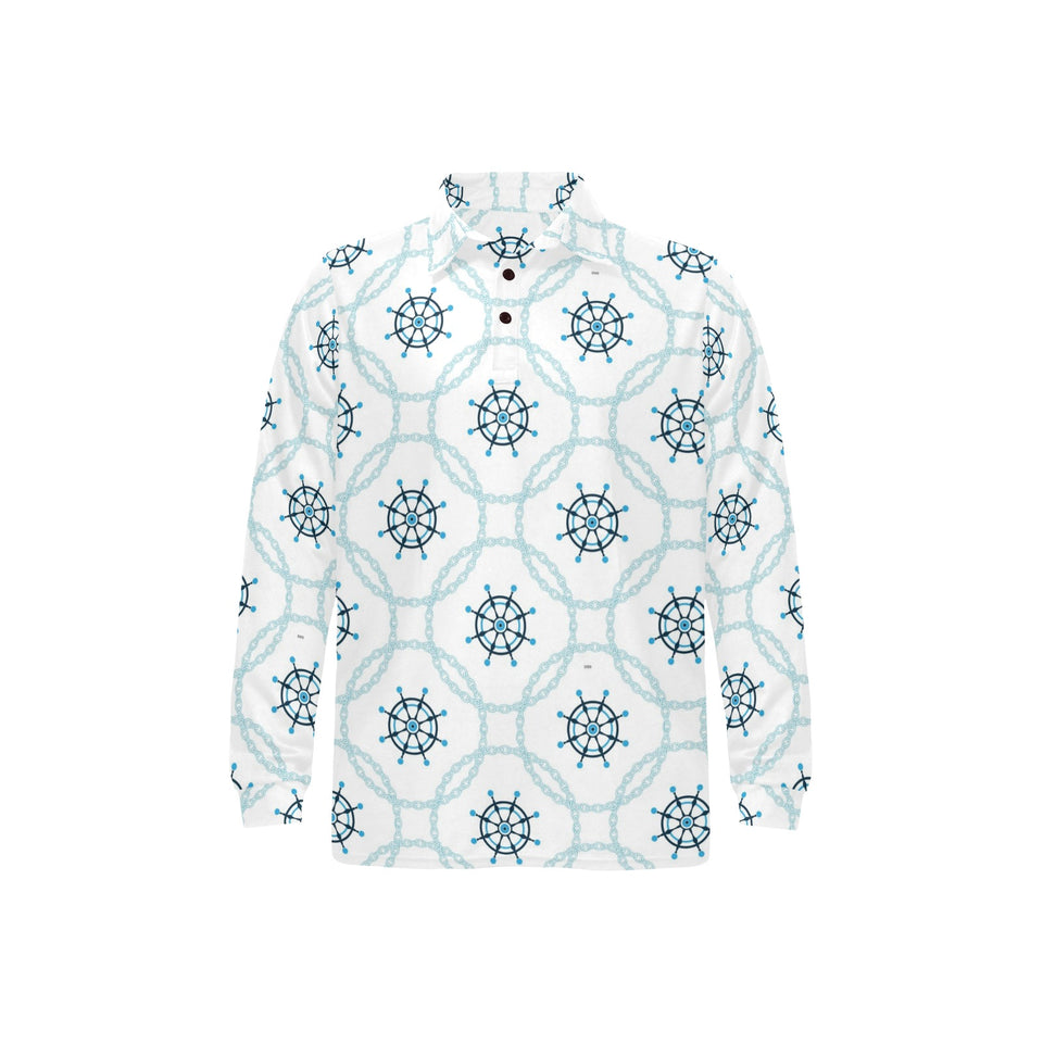 nautical steering wheel chain Men's Long Sleeve Polo Shirt