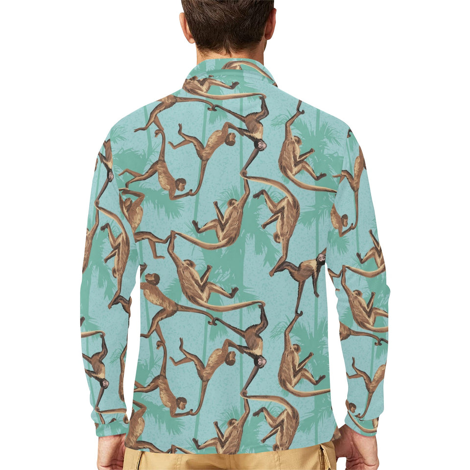 Monkey Palm tree background Men's Long Sleeve Polo Shirt