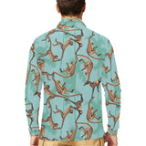 Monkey Palm tree background Men's Long Sleeve Polo Shirt