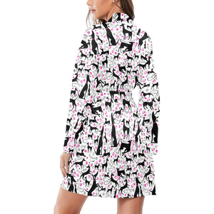 Greyhound Pattern Print Design 02 Women's Long Sleeve Belted Night Robe