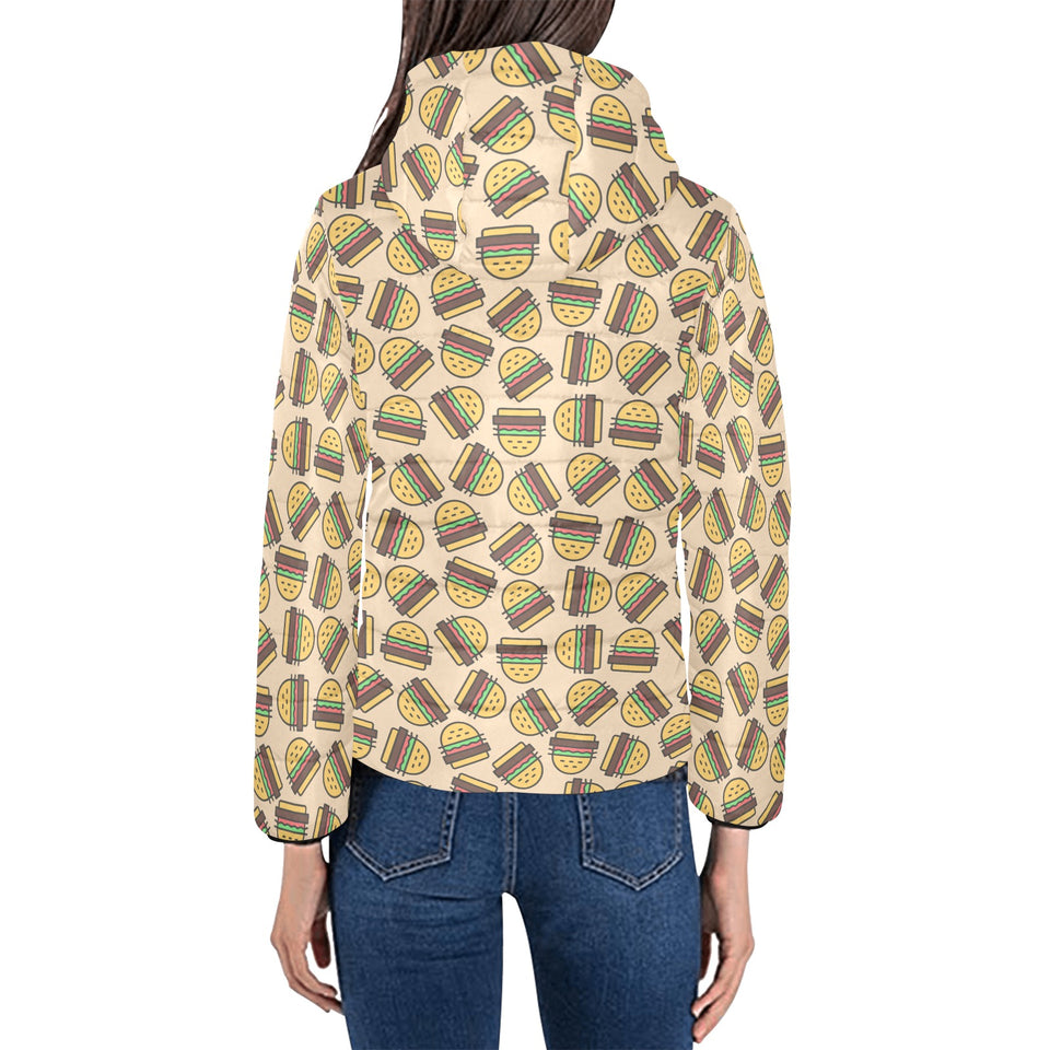 Hamburger Pattern Print Design 01 Women's Padded Hooded Jacket