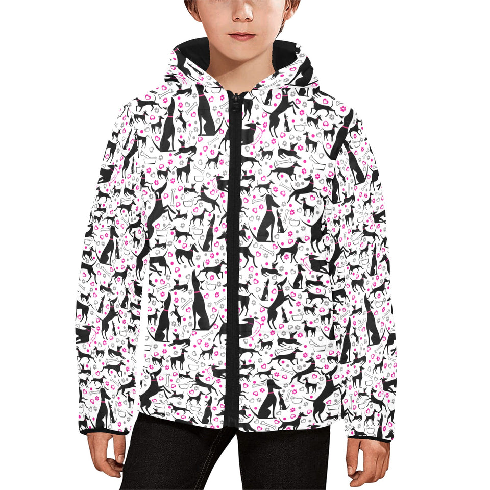 Greyhound Pattern Print Design 02 Kids' Boys' Girls' Padded Hooded Jacket