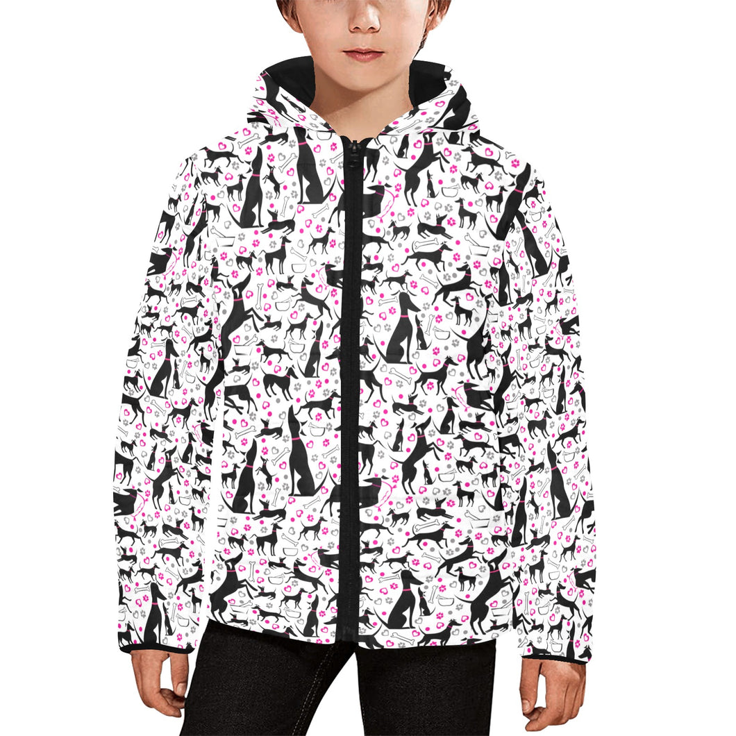 Greyhound Pattern Print Design 02 Kids' Boys' Girls' Padded Hooded Jacket