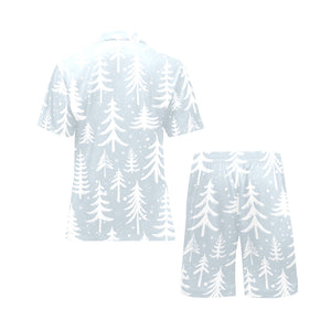 Christmas tree winter forest pattern Men's V-Neck Short Pajama Set