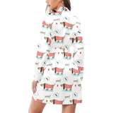 Cute dachshund bone pattern Women's Long Sleeve Belted Night Robe