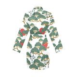 Bonsai red sun japanese pattern Women's Long Sleeve Belted Night Robe