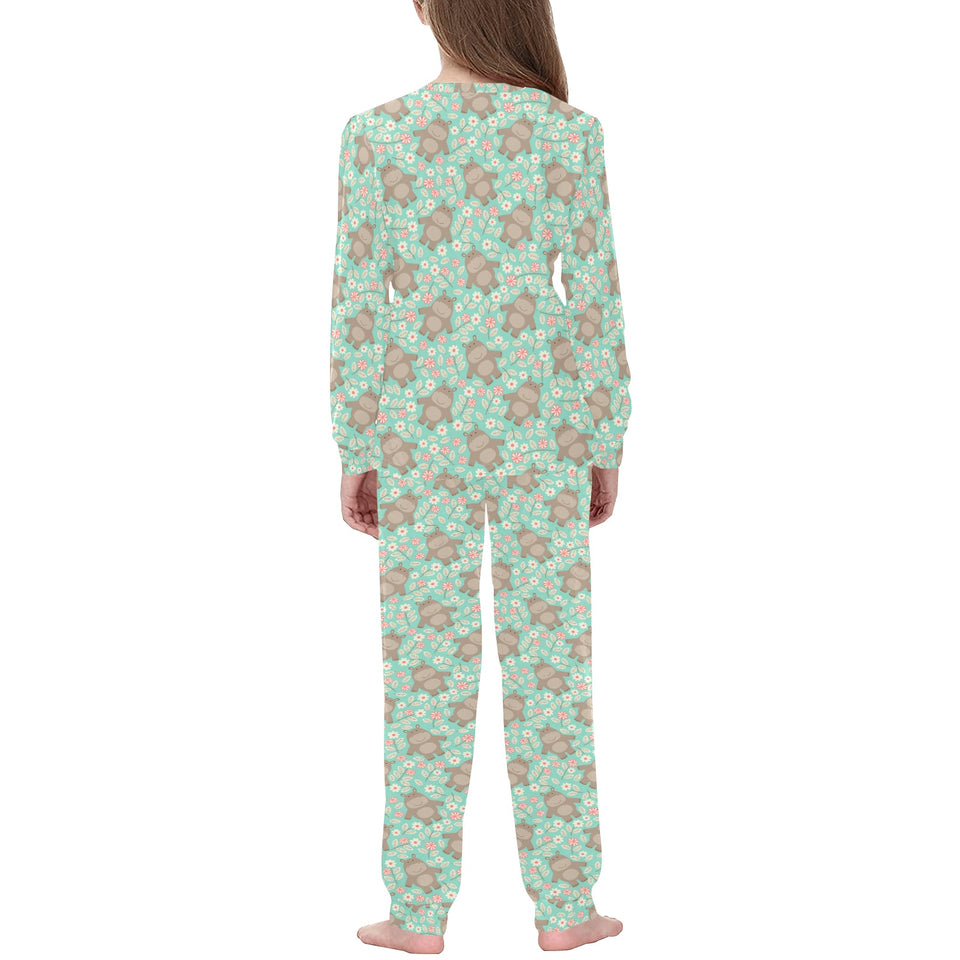 Hippopotamus Pattern Print Design 02 Kids' Boys' Girls' All Over Print Pajama Set