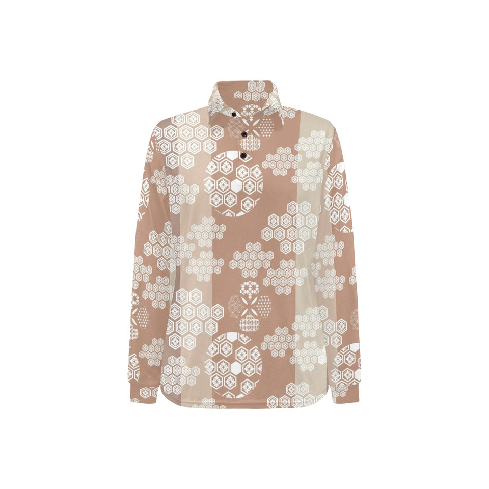 Beautiful hexagon japanese pattern Women's Long Sleeve Polo Shirt