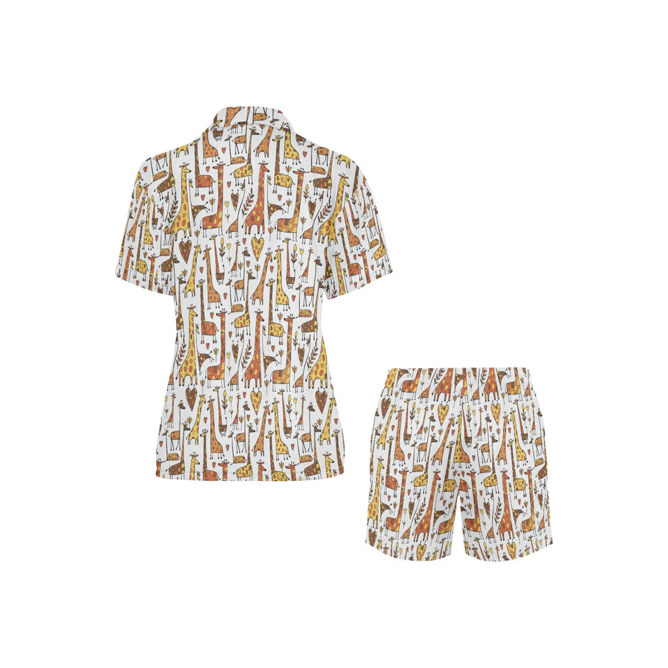 Giraffe Pattern Print Design 04 Women's V-Neck Short Pajama Set