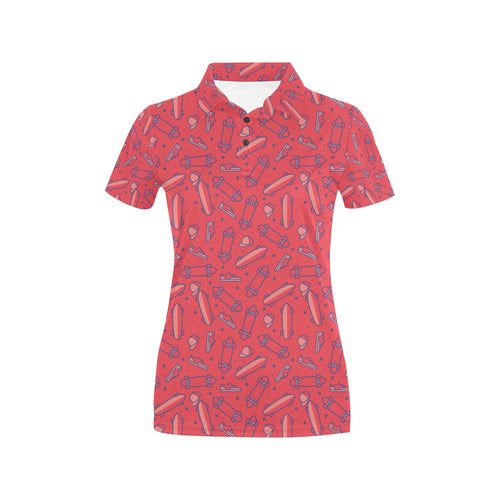 Skate Board Pattern Print Design 01 Women's All Over Print Polo Shirt