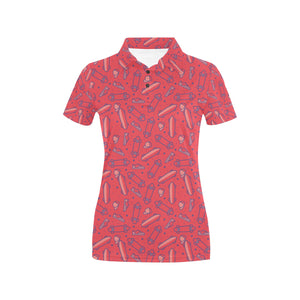 Skate Board Pattern Print Design 01 Women's All Over Print Polo Shirt