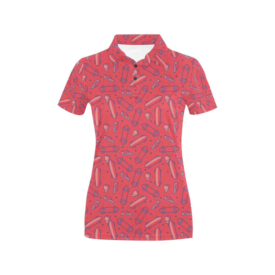 Skate Board Pattern Print Design 01 Women's All Over Print Polo Shirt